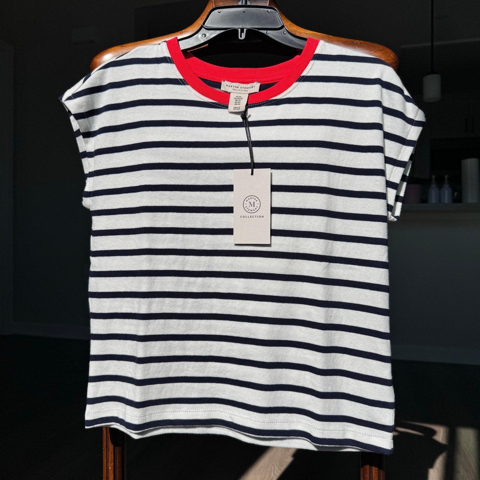 Nwt Martha Stewart Collection Striped Cotton Top Xs Navy White Red Nautical Nwt Martha Stewart Collection Striped Cotton Top Xs Navy White Red Nautical